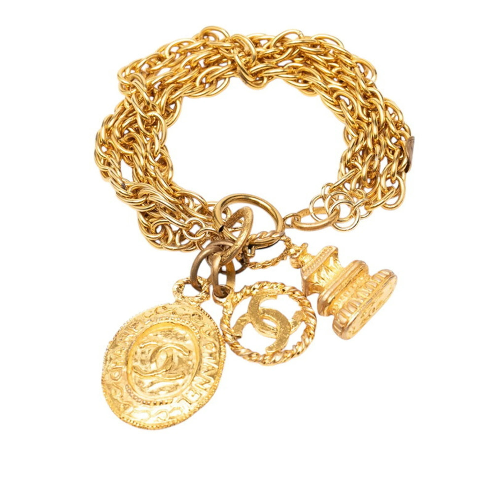 CHANEL Vintage Gold Logo Charm Bracelet